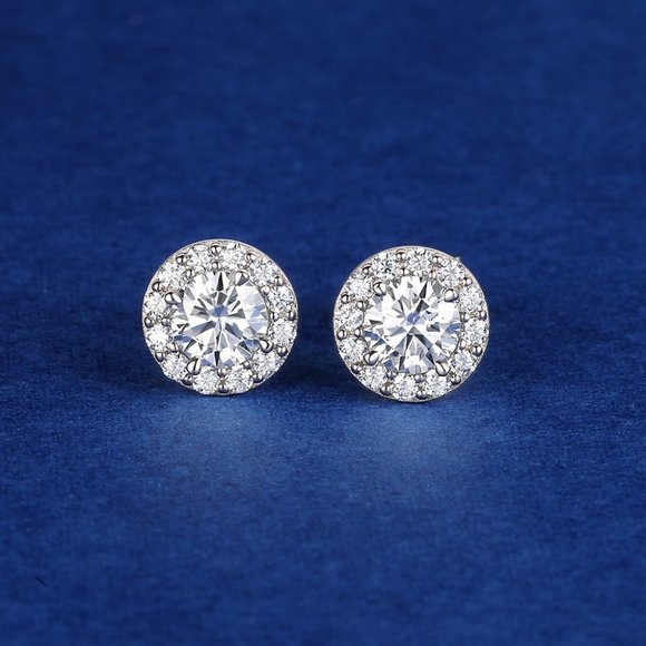 Certified 1ct. t.w. Moissanite Diamond Round Halo Stud Earrings NEW A - Picture 5 of 13